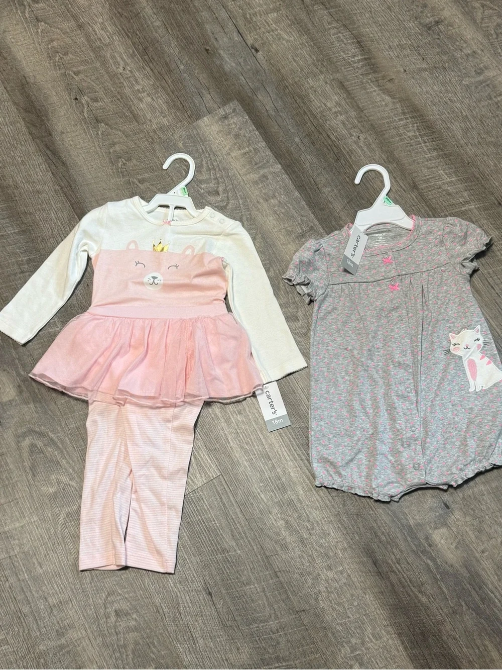 Carter's Pink Tutu Two-Piece Set & Gray Kitty Romper B9